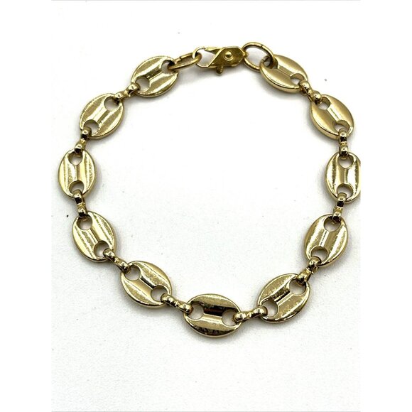 Vintage Flat Mariner Chain Link Gold Tone Bracelet 6.75" - Picture 2 of 7